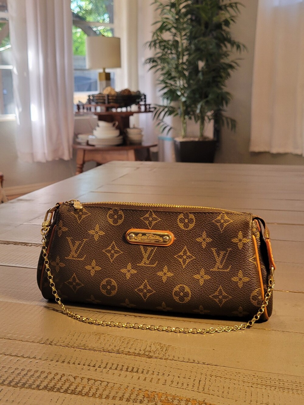 Louis Vuitton Monogram Canvas Shoulder Pochette with Gold Chain